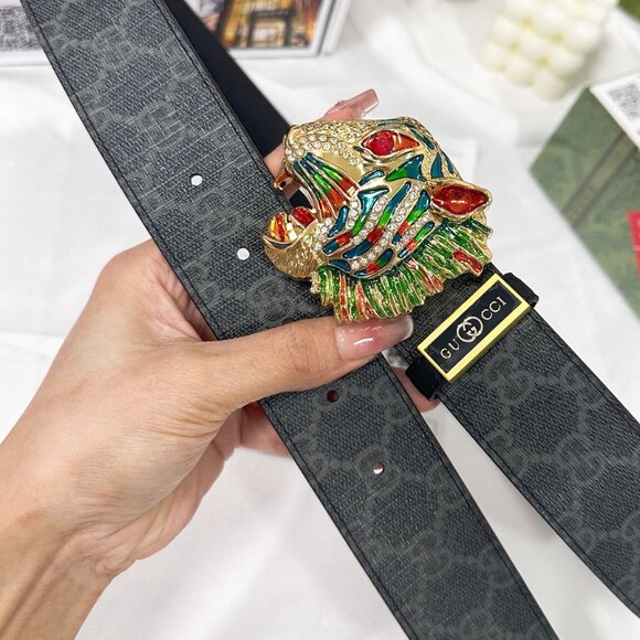 Gucci GG Bengal Tiger Leather Belt w/ Silver Buckle Unisex 90/36 - Picture 4 of 6